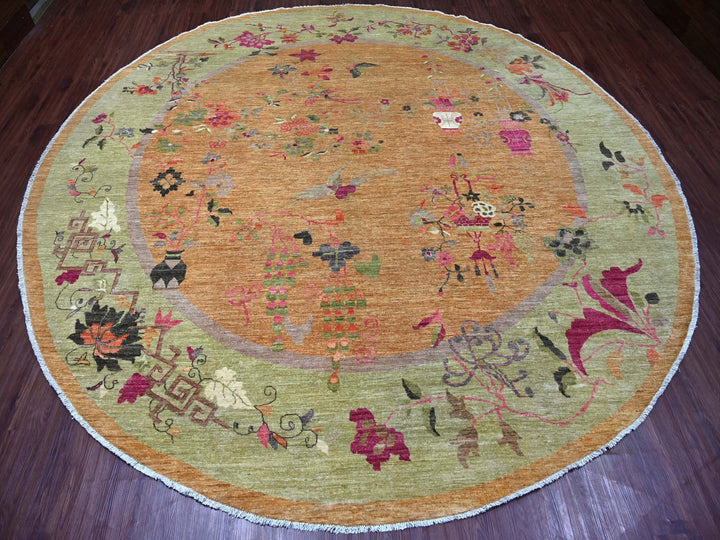11'8" x 11'10" New Hand Knotted Brown Wool Round Oriental Rug - MOA10221044