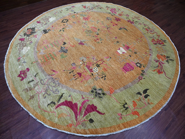 11'8" x 11'10" New Hand Knotted Brown Wool Round Oriental Rug - MOA10221044