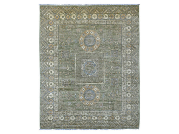 7'10" x 9'11" New Hand Knotted Green Wool Rectangle Oriental Rug - MOA10221046