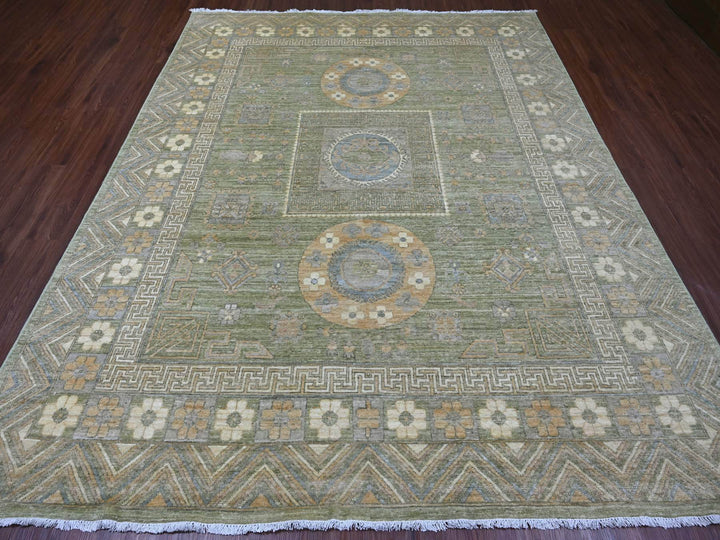 7'10" x 9'11" New Hand Knotted Green Wool Rectangle Oriental Rug - MOA10221046