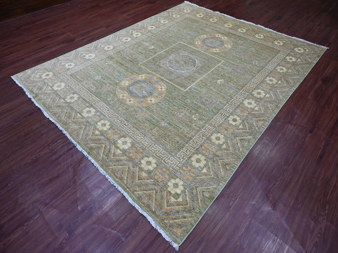 7'10" x 9'11" New Hand Knotted Green Wool Rectangle Oriental Rug - MOA10221046
