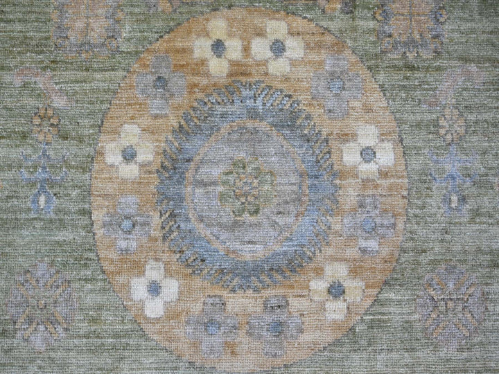 7'10" x 9'11" New Hand Knotted Green Wool Rectangle Oriental Rug - MOA10221046