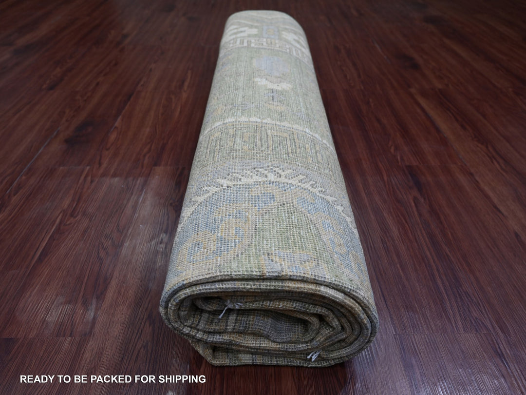 7'10" x 9'11" New Hand Knotted Green Wool Rectangle Oriental Rug - MOA10221046