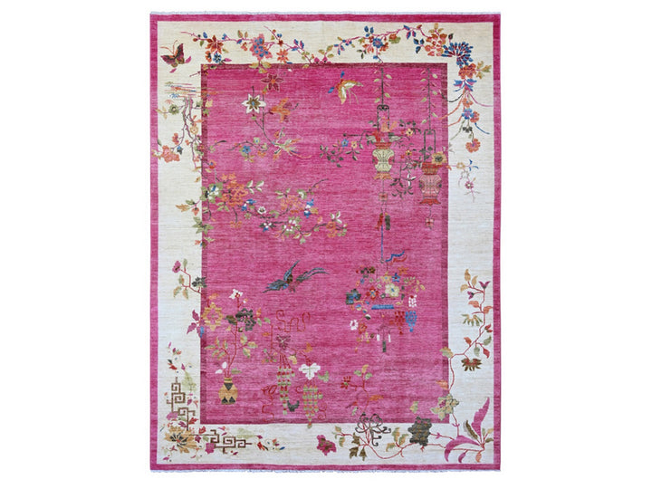 9'0" x 11'10" New Hand Knotted Pink Wool Rectangle Oriental Rug - MOA10221048