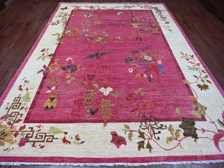 9'0" x 11'10" New Hand Knotted Pink Wool Rectangle Oriental Rug - MOA10221048
