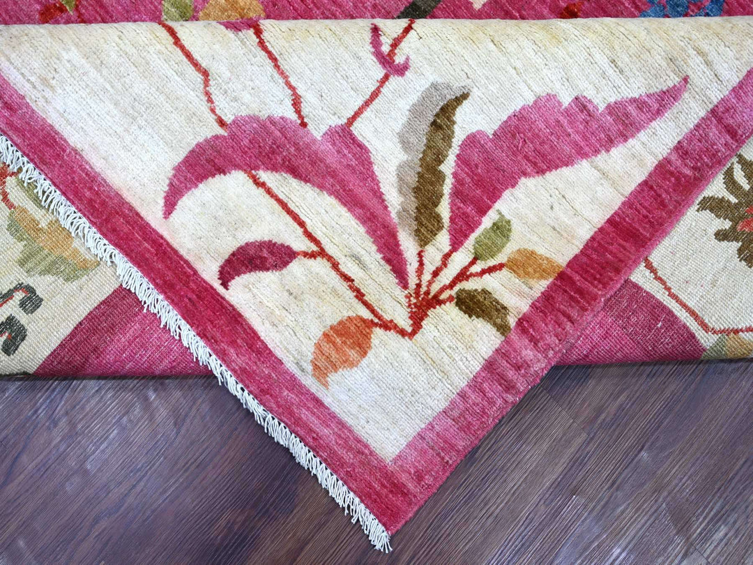 9'0" x 11'10" New Hand Knotted Pink Wool Rectangle Oriental Rug - MOA10221048