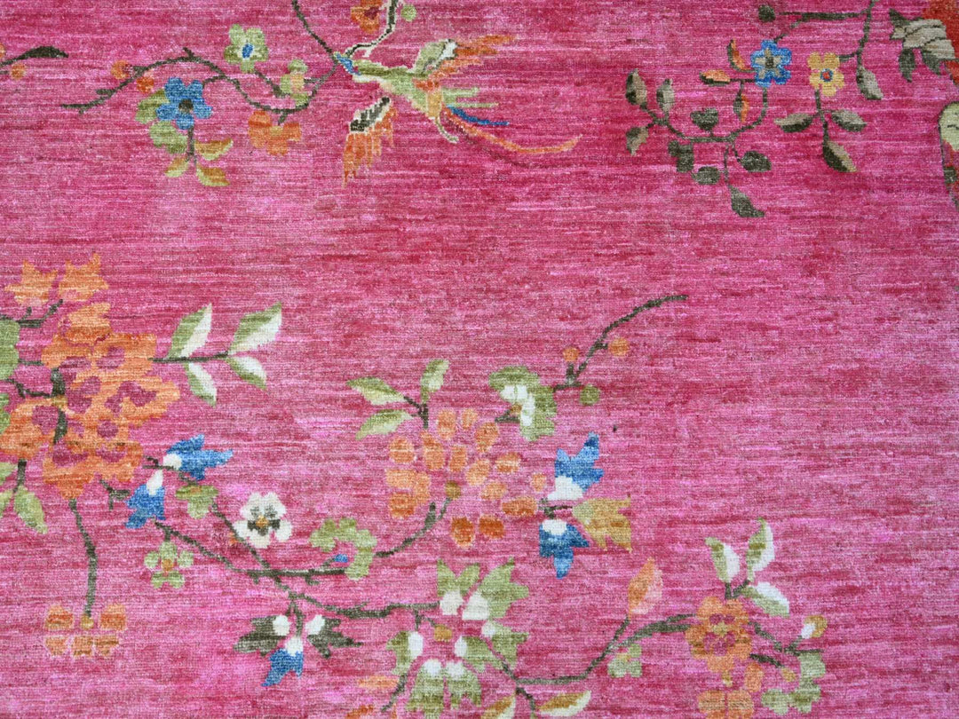 9'0" x 11'10" New Hand Knotted Pink Wool Rectangle Oriental Rug - MOA10221048