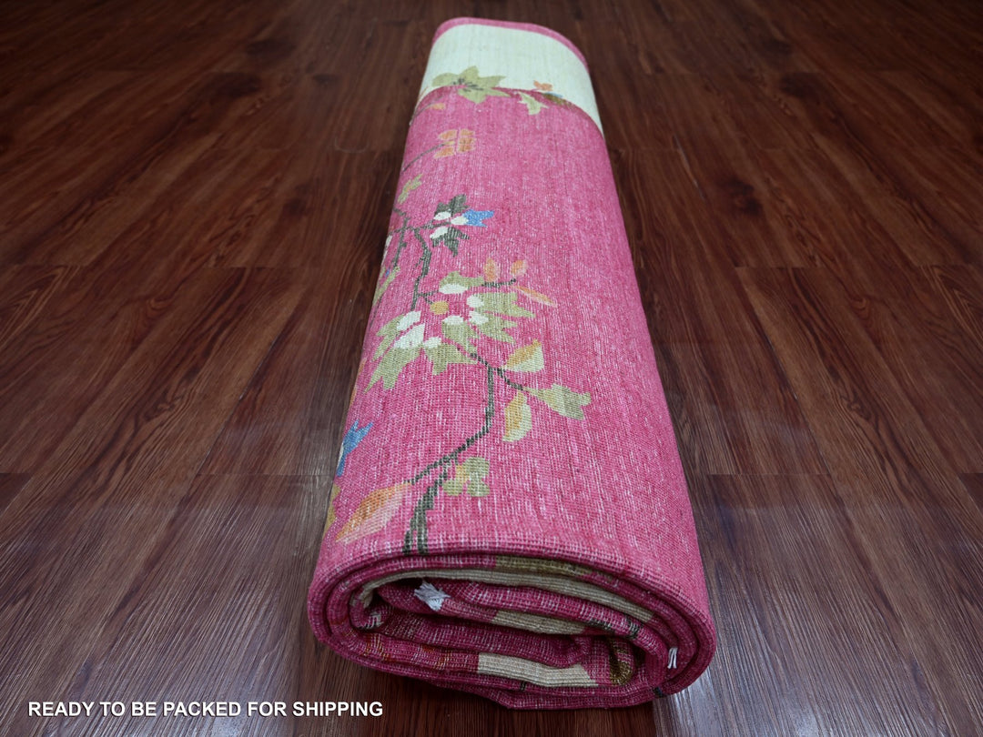 9'0" x 11'10" New Hand Knotted Pink Wool Rectangle Oriental Rug - MOA10221048