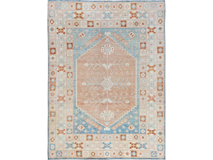 8'10" x 11'9" New Hand Knotted Blue Wool Rectangle Oriental Rug - MOA1022104