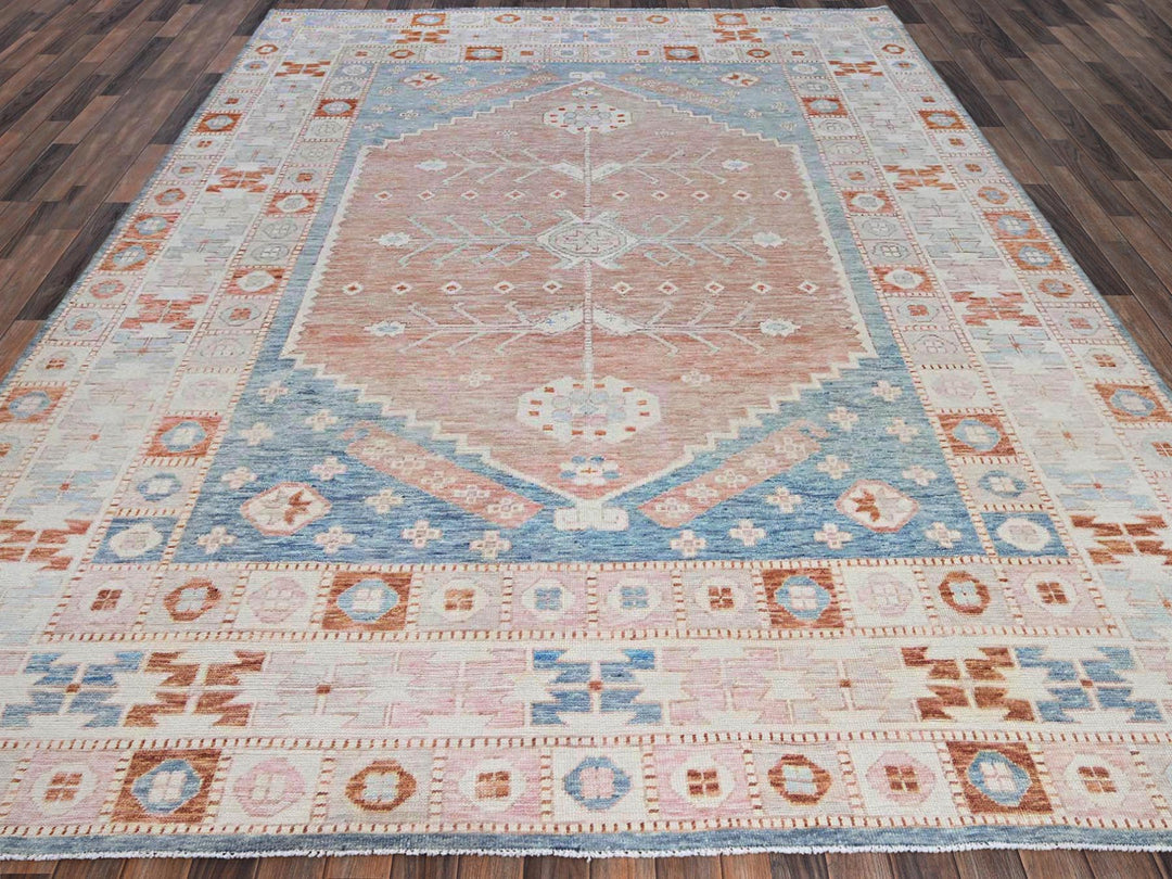 8'10" x 11'9" New Hand Knotted Blue Wool Rectangle Oriental Rug - MOA1022104