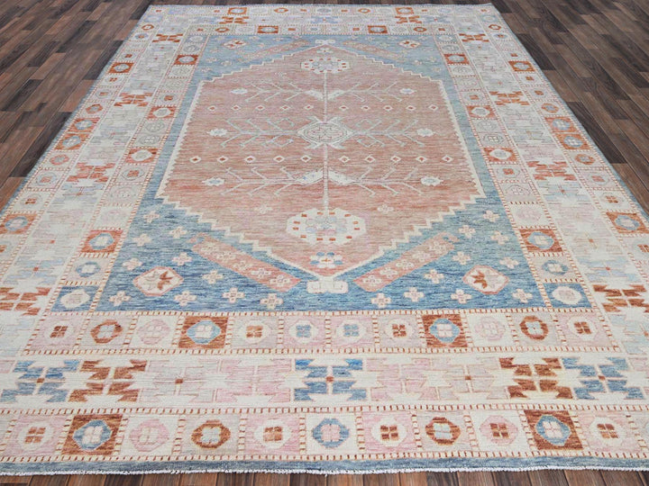 8'10" x 11'9" New Hand Knotted Blue Wool Rectangle Oriental Rug - MOA1022104