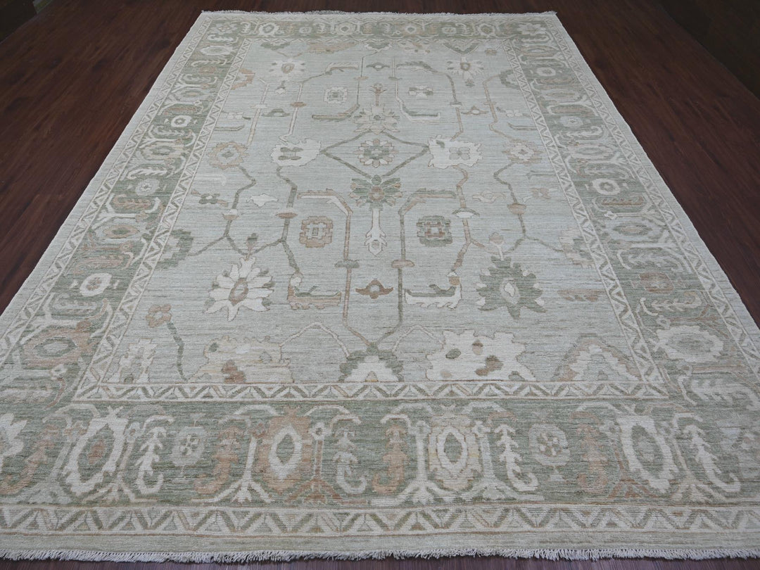 9'2" x 11'11" New Hand Knotted Green Wool Rectangle Oriental Rug - MOA10221050