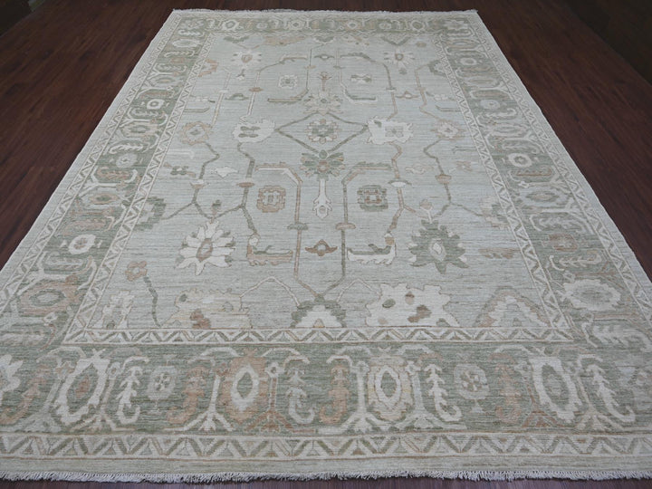9'2" x 11'11" New Hand Knotted Green Wool Rectangle Oriental Rug - MOA10221050