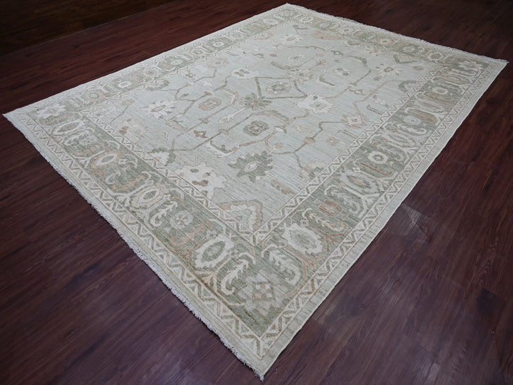 9'2" x 11'11" New Hand Knotted Green Wool Rectangle Oriental Rug - MOA10221050