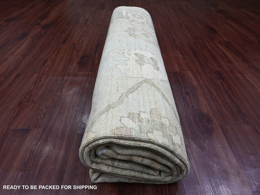 9'2" x 11'11" New Hand Knotted Green Wool Rectangle Oriental Rug - MOA10221050