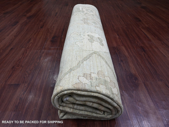 9'2" x 11'11" New Hand Knotted Green Wool Rectangle Oriental Rug - MOA10221050