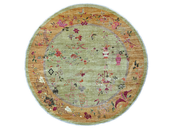 7'10" x 8'0" New Hand Knotted Green Wool Round Oriental Rug - MOA10221052