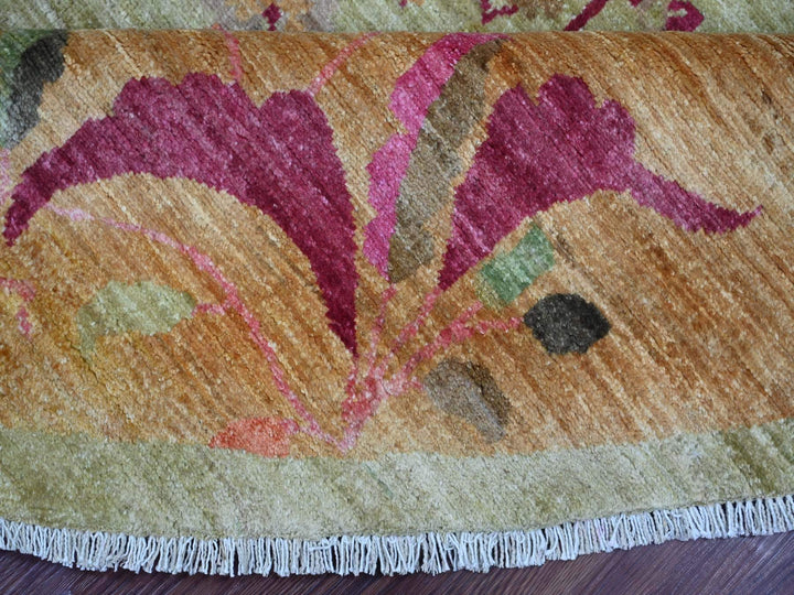 7'10" x 8'0" New Hand Knotted Green Wool Round Oriental Rug - MOA10221052
