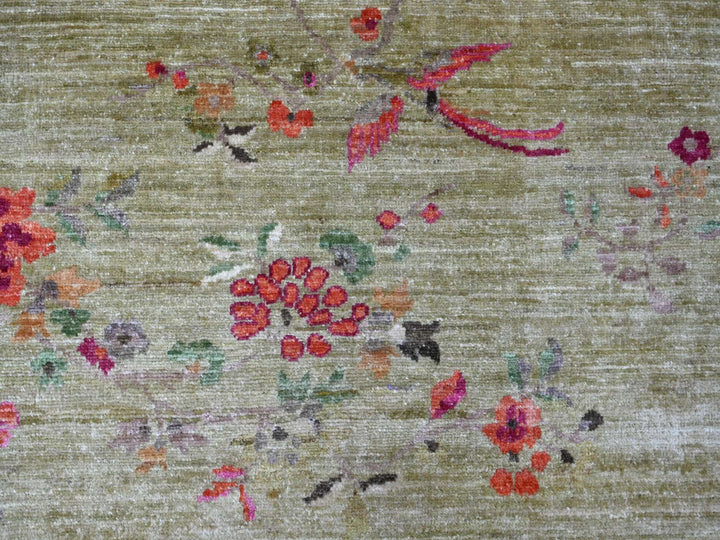 7'10" x 8'0" New Hand Knotted Green Wool Round Oriental Rug - MOA10221052
