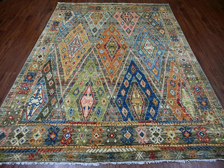 7'10" x 9'6" New Hand Knotted Grey Wool Rectangle Oriental Rug - MOA10221053