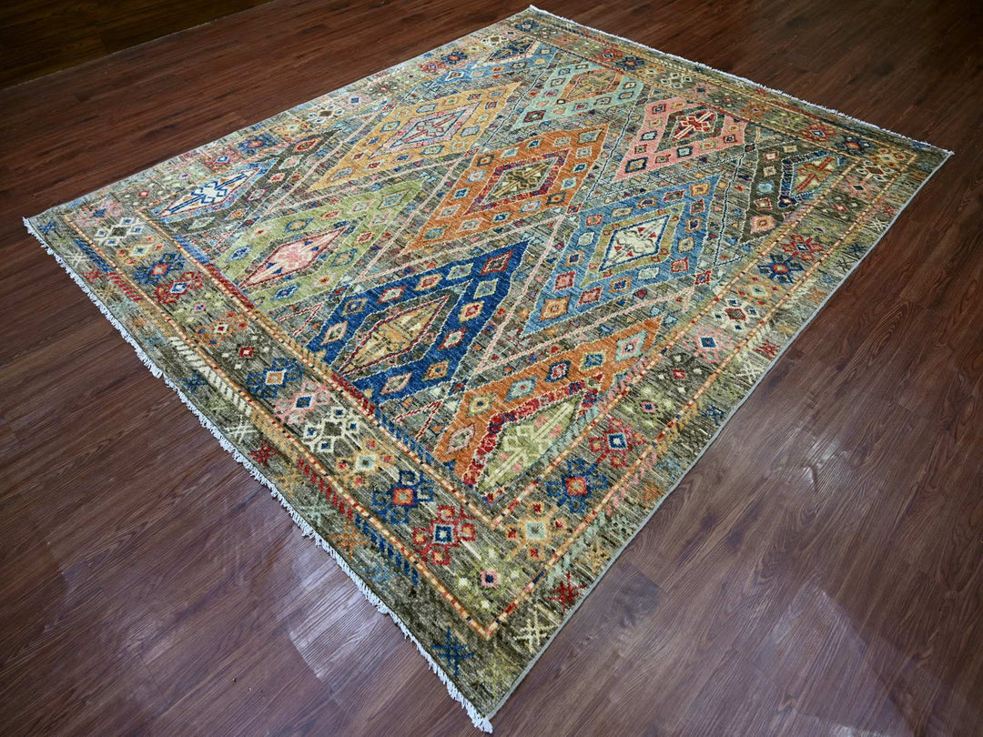 7'10" x 9'6" New Hand Knotted Grey Wool Rectangle Oriental Rug - MOA10221053