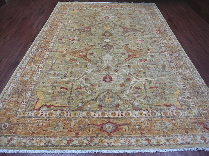 8'9" x 11'7" New Hand Knotted Green Wool Rectangle Oriental Rug - MOA10221055