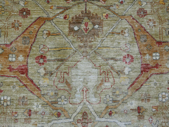8'9" x 11'7" New Hand Knotted Green Wool Rectangle Oriental Rug - MOA10221055