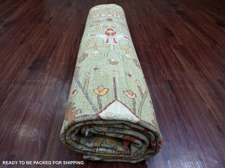 8'9" x 11'7" New Hand Knotted Green Wool Rectangle Oriental Rug - MOA10221055