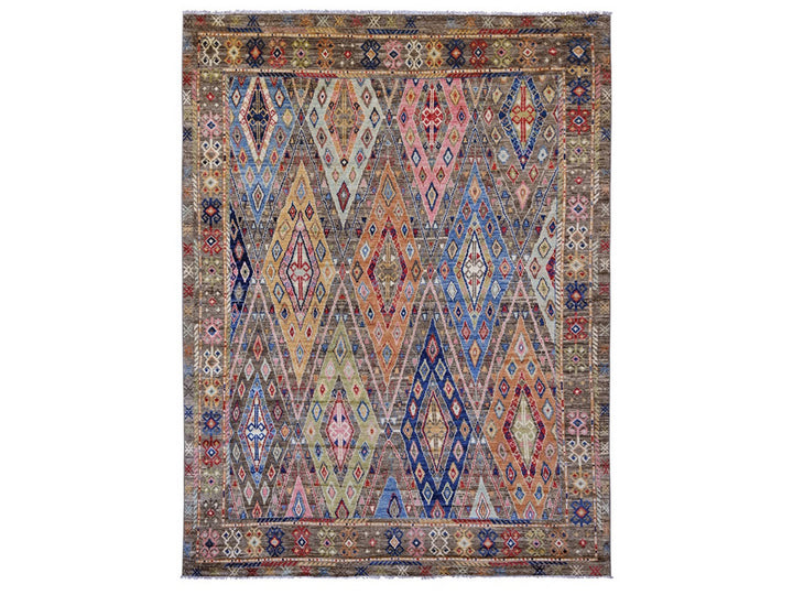 8'8" x 11'5" New Hand Knotted Grey Wool Rectangle Oriental Rug - MOA10221056