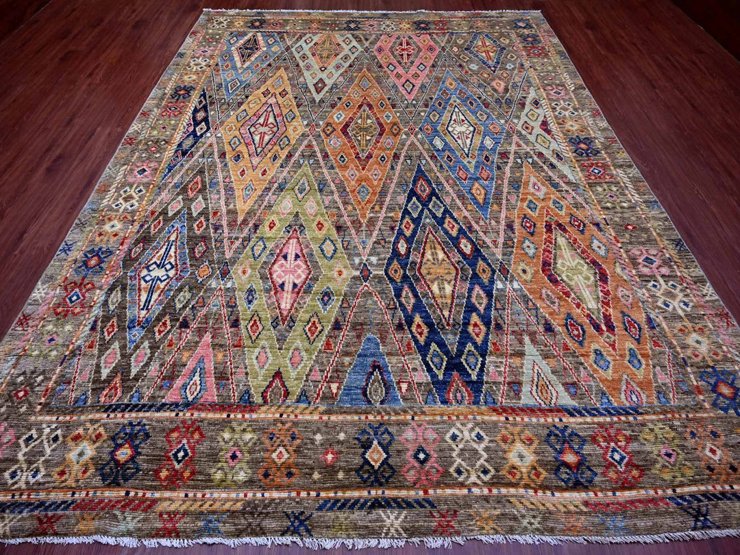 8'8" x 11'5" New Hand Knotted Grey Wool Rectangle Oriental Rug - MOA10221056