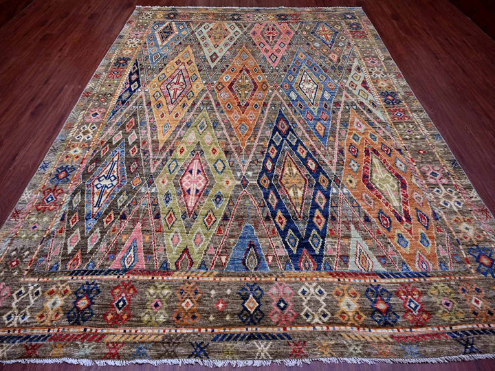 8'8" x 11'5" New Hand Knotted Grey Wool Rectangle Oriental Rug - MOA10221056