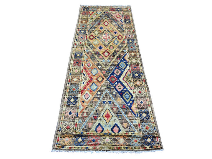 2'11" x 7'10" New Hand Knotted Grey Wool Runner Oriental Rug - MOA10221057