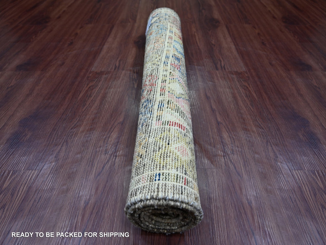 2'11" x 7'10" New Hand Knotted Grey Wool Runner Oriental Rug - MOA10221057