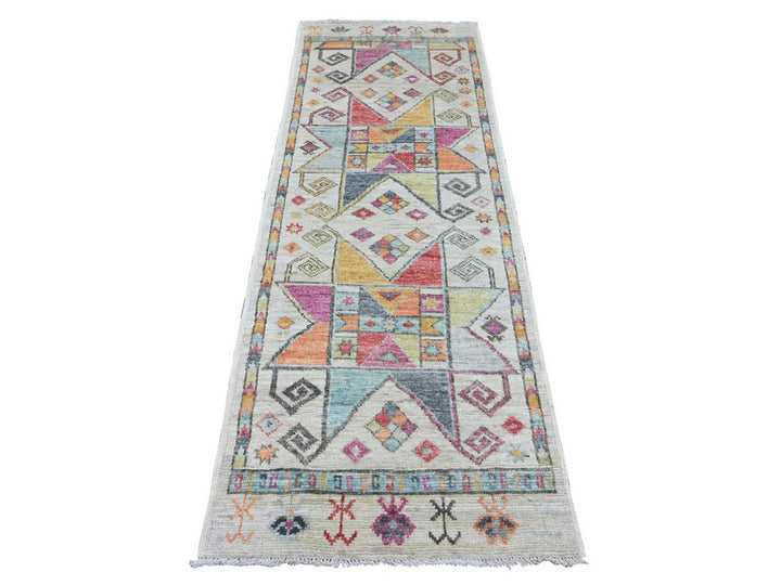 2'8" x 7'3" New Hand Knotted Ivory Wool Runner Oriental Rug - MOA10221058