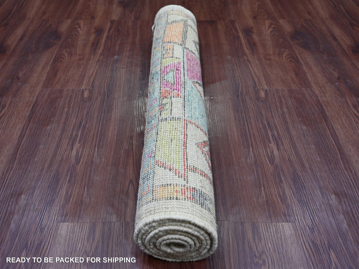 2'8" x 7'3" New Hand Knotted Ivory Wool Runner Oriental Rug - MOA10221058