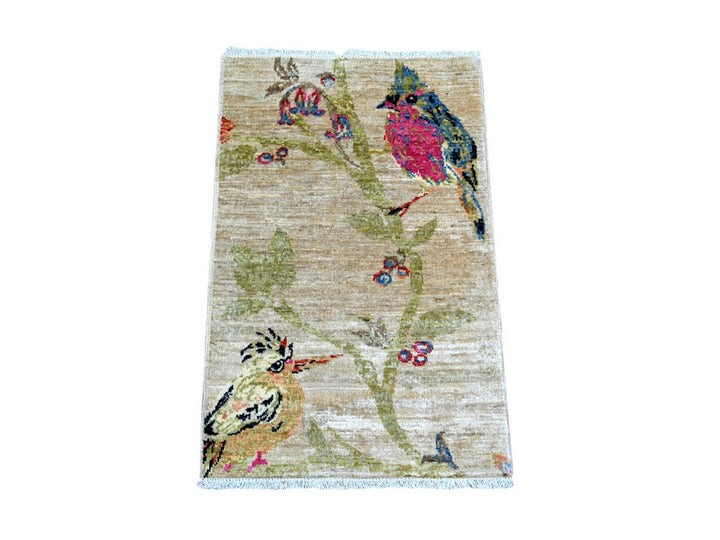 1'11" x 2'11" New Hand Knotted Beige Wool Rectangle Oriental Rug - MOA10221069