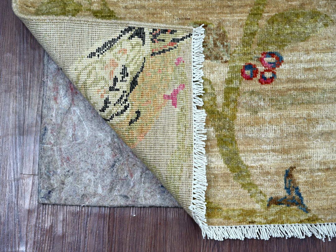 1'11" x 2'11" New Hand Knotted Beige Wool Rectangle Oriental Rug - MOA10221069