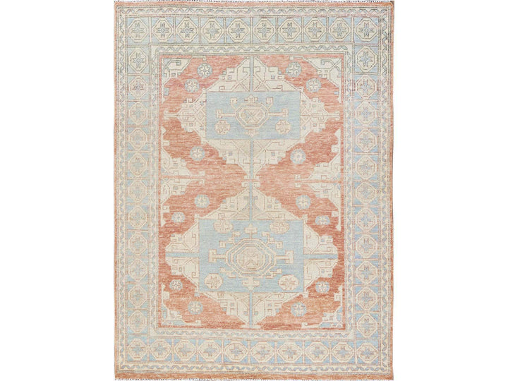 5'0" x 6'9" New Hand Knotted Orange Wool Rectangle Oriental Rug - MOA1022106