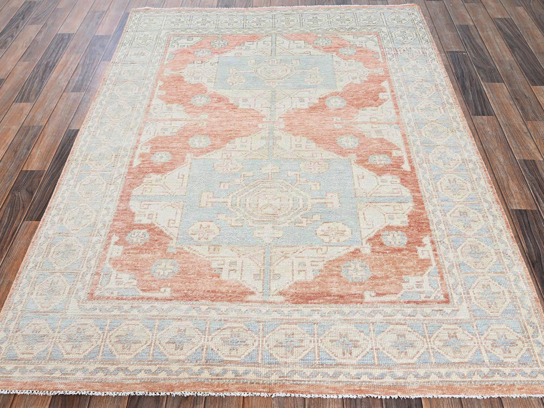 5'0" x 6'9" New Hand Knotted Orange Wool Rectangle Oriental Rug - MOA1022106
