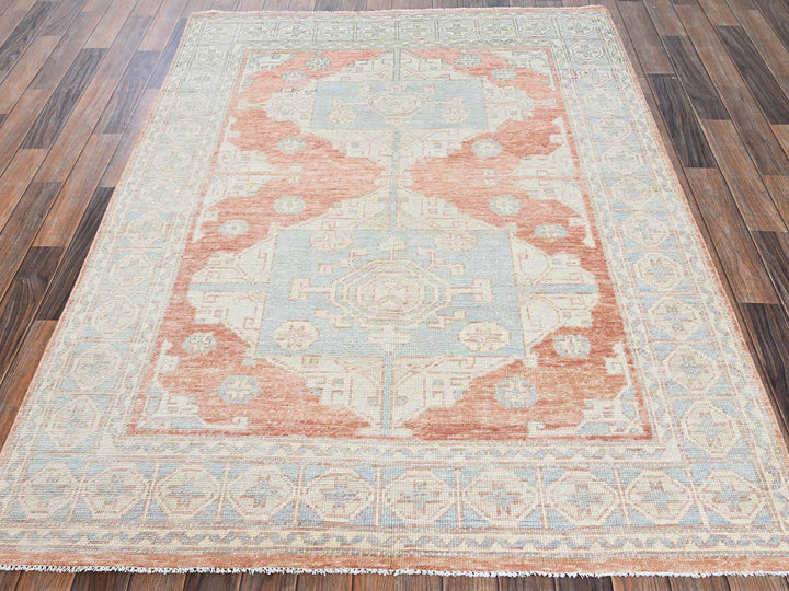 5'0" x 6'9" New Hand Knotted Orange Wool Rectangle Oriental Rug - MOA1022106