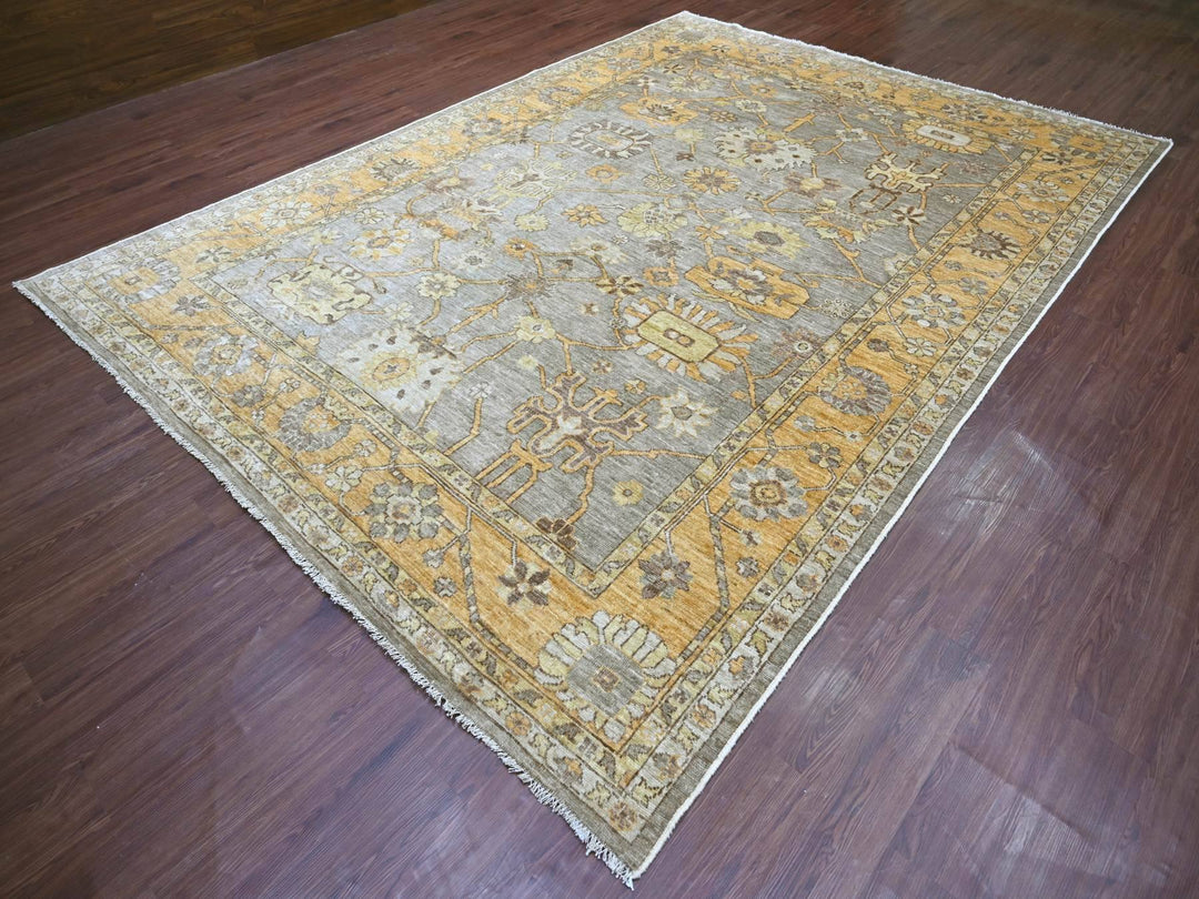 8'9" x 12'0" New Hand Knotted Grey Wool Rectangle Oriental Rug - MOA10221072