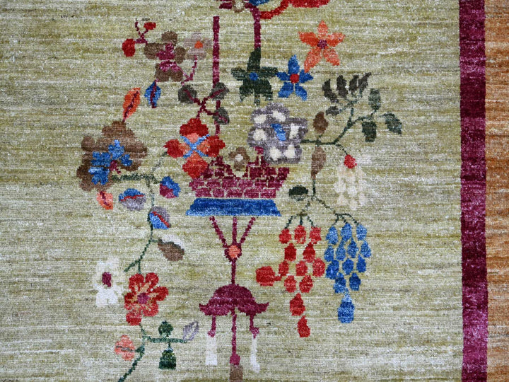 8'10" x 11'7" New Hand Knotted Green Wool Rectangle Oriental Rug - MOA10221073