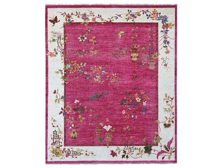 8'2" x 9'9" New Hand Knotted Pink Wool Rectangle Oriental Rug - MOA10221075
