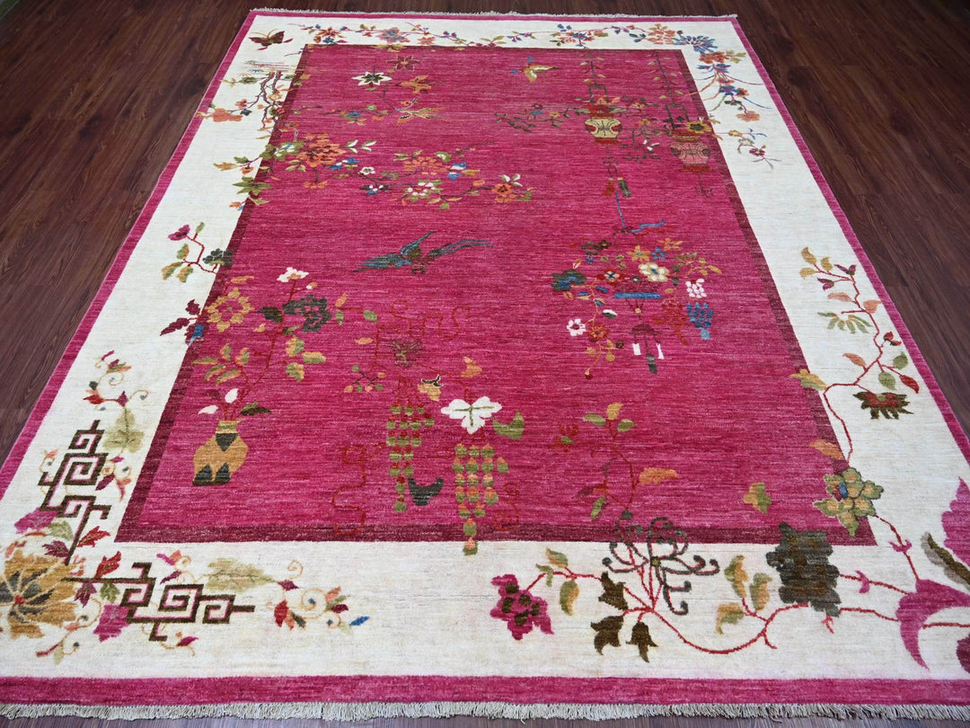 8'2" x 9'9" New Hand Knotted Pink Wool Rectangle Oriental Rug - MOA10221075