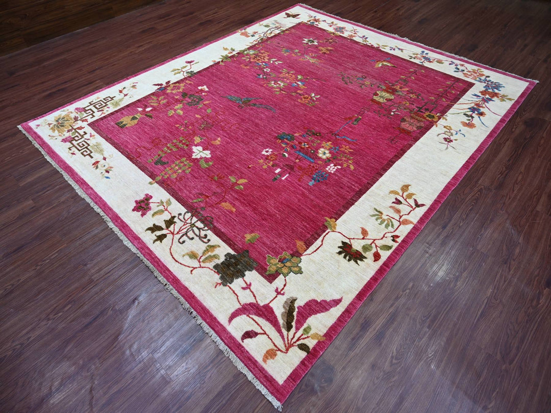 8'2" x 9'9" New Hand Knotted Pink Wool Rectangle Oriental Rug - MOA10221075