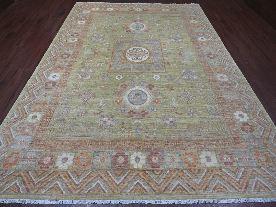 8'8" x 11'9" New Hand Knotted Green Wool Rectangle Oriental Rug - MOA10221077