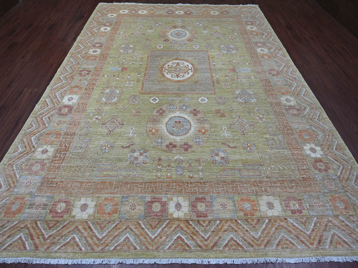 8'8" x 11'9" New Hand Knotted Green Wool Rectangle Oriental Rug - MOA10221077