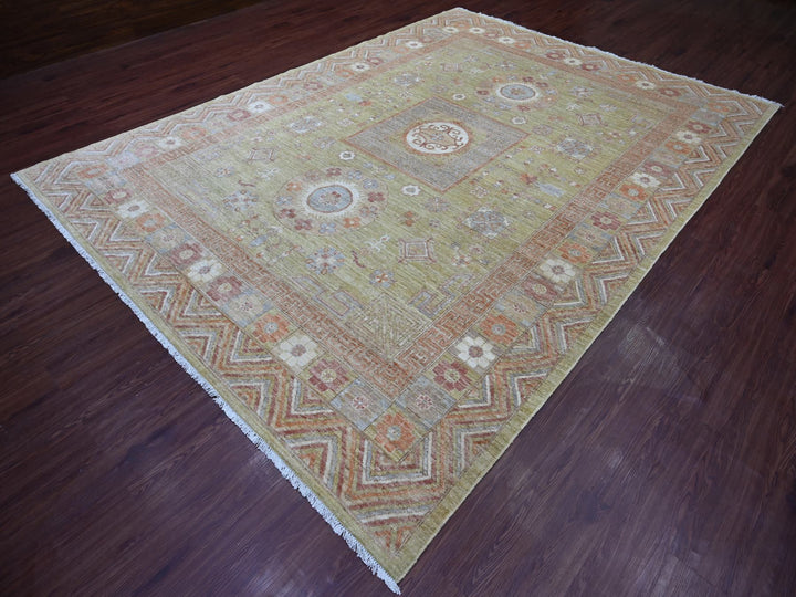 8'8" x 11'9" New Hand Knotted Green Wool Rectangle Oriental Rug - MOA10221077