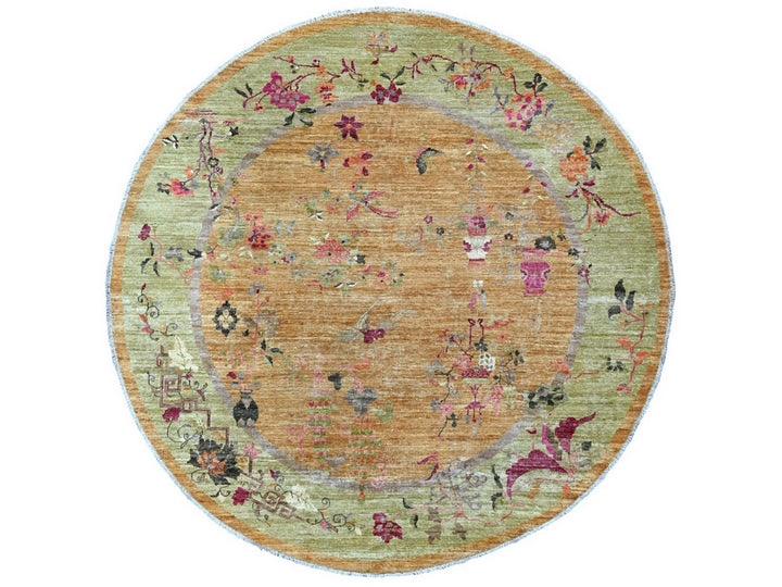 7'10" x 8'0" New Hand Knotted Brown Wool Round Oriental Rug - MOA10221078