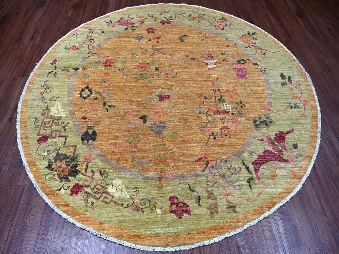 7'10" x 8'0" New Hand Knotted Brown Wool Round Oriental Rug - MOA10221078